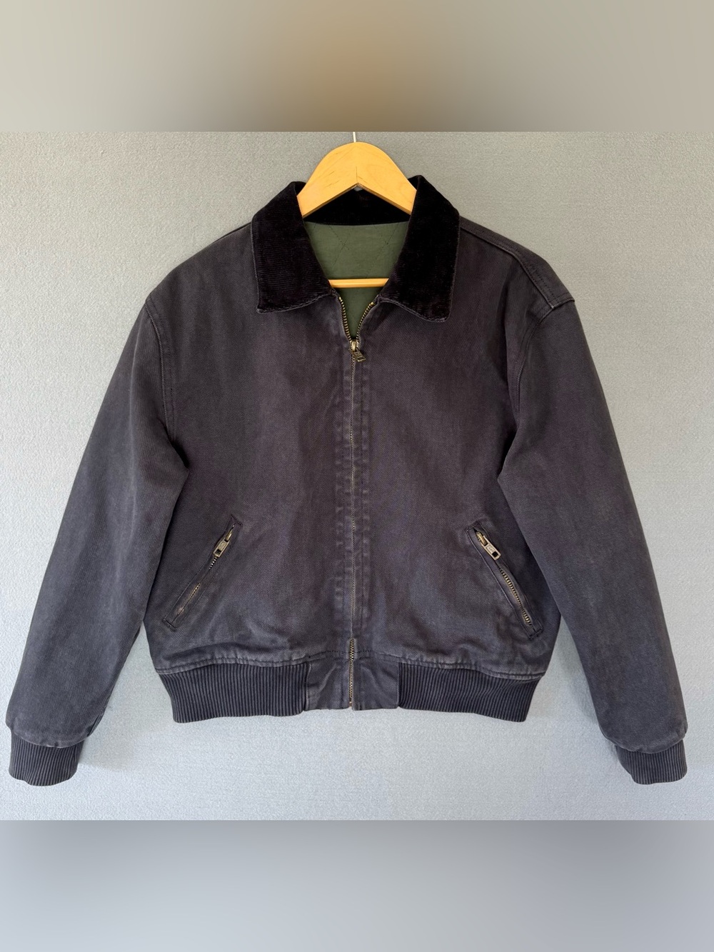 J. Galt Black Workwear Bomber Jacket Corduroy Collar Size S
